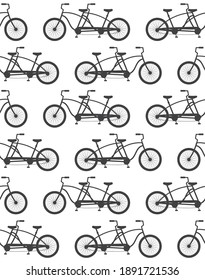 Vector seamless pattern of flat double pair bicycle silhouette isolated on white background