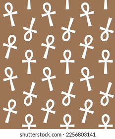 Vector seamless pattern of flat Egypt cross symbol isolated on brown background