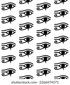 Vector seamless pattern of flat Egypt ancient Horus pharaoh eye isolated on white background
