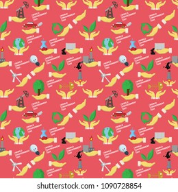 vector seamless pattern flat of elements for palm design holds various human activities theme world environment day, the background is isolated