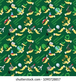 vector seamless pattern flat of elements for palm design holds various human activities theme world environment day, the background is isolated