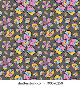 Vector seamless pattern of flat flowers lily of the valley flowers in Scandinavian style hand drawn on a dark background. Used for banners, presentations, backgrounds, wrapping paper, wallpaper