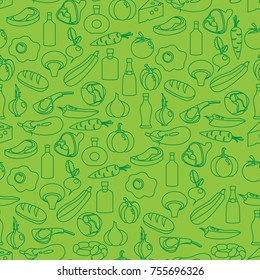 Vector seamless pattern of flat food and drink