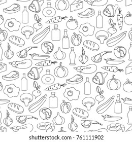 Vector seamless pattern of flat food and drink