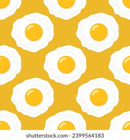 Vector Seamless Pattern with Flat Fried Egg, Omelet on Yellow Background. Healthy Breakfast, Protein Food, Diet Meal Concept. Design Template