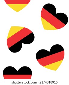 Vector seamless pattern of flat Germany flag heart isolated on white background