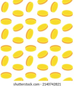 Vector Seamless Pattern Of Flat Golden Coins Isolated On White Background