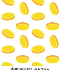 Vector Seamless Pattern Of Flat Golden Coins Isolated On White Background