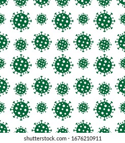 Vector seamless pattern of flat green 2019-nCoV Novel Coronavirus Bacteria Cell isolated on white background