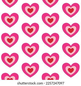 Vector seamless pattern of flat groovy pink heart isolated on white background