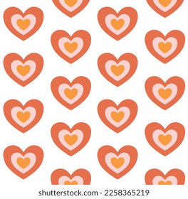 Vector seamless pattern of flat groovy heart isolated on white background