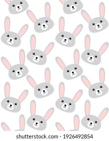 Vector seamless pattern of flat hand drawn doodle colored rabbit bunny face isolated on white background