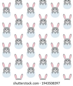 Vector seamless pattern of flat hand drawn doodle easter rabbit in egg shell isolated on white background