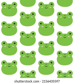 Vector seamless pattern of flat hand drawn frog face head isolated on white background