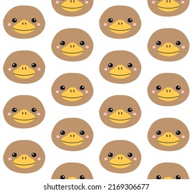 Vector seamless pattern of flat hand drawn platypus duckbill face head isolated on white background