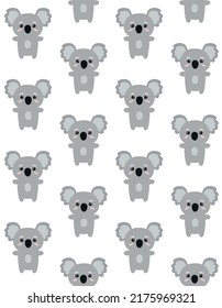 Vector seamless pattern of flat hand drawn koala isolated on white background
