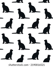 Vector seamless pattern of flat hand drawn black cat isolated on white background