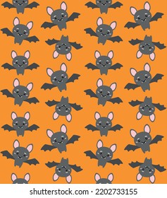 Vector seamless pattern of flat hand drawn cute bat isolated on orange background