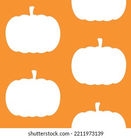 Vector seamless pattern of flat hand drawn pumpkin silhouette isolated on orange background