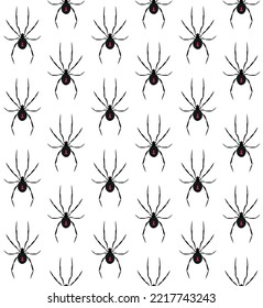 Vector seamless pattern of flat hand drawn spider isolated on white background