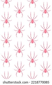 Vector seamless pattern of flat hand drawn pink spider isolated on white background