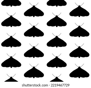 Vector seamless pattern of flat hand drawn moth silhouette isolated on white background