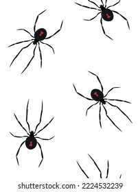 Vector seamless pattern of flat hand drawn spider isolated on white background