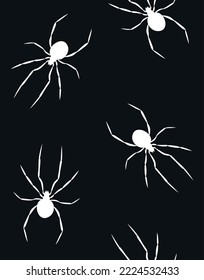 Vector seamless pattern of flat hand drawn spider silhouette isolated on black background