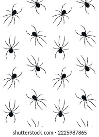 Vector seamless pattern of flat hand drawn spider silhouette isolated on white background