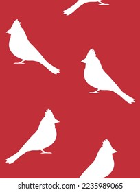 Vector seamless pattern of flat hand drawn red cardinal bird silhouette isolated on red background