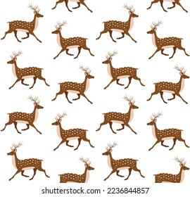 Vector seamless pattern of flat hand drawn deer isolated on white background