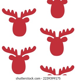 Vector seamless pattern of flat hand drawn Christmas deer face silhouette isolated on white background