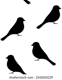 Vector seamless pattern of flat hand drawn tit bird silhouette isolated on white background