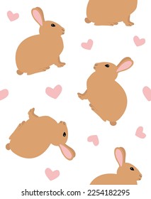Vector seamless pattern of flat hand drawn rabbit bunny isolated on white background