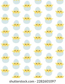 Vector seamless pattern of flat hand drawn chick in egg shell isolated on white background