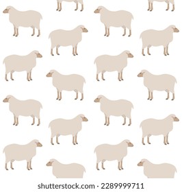 Vector seamless pattern of flat hand drawn sheep isolated on white background