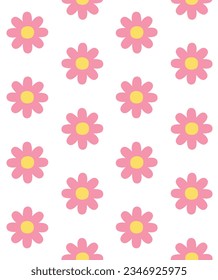 Vector seamless pattern of flat hand drawn flower isolated on white background