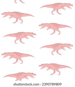 Vector seamless pattern of flat hand drawn pink tyrannosaurus rex dinosaur isolated on white background