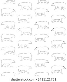 Vector seamless pattern of flat hand drawn grizzly bear isolated on white background