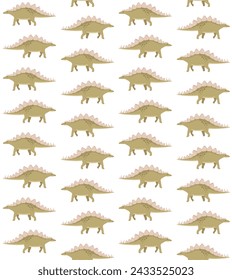 Vector seamless pattern of flat hand drawn stegosaurus dinosaur isolated on white background