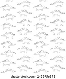 Vector seamless pattern of flat hand drawn outline stegosaurus dinosaur isolated on white background
