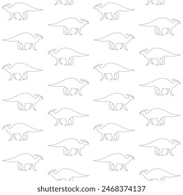 Vector seamless pattern of flat hand drawn outline parasaurolophus dinosaur isolated on white background
