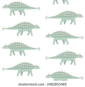 Vector seamless pattern of flat hand drawn ankylosaur dinosaur isolated on white background