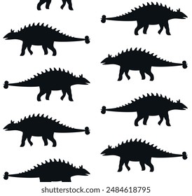 Vector seamless pattern of flat hand drawn ankylosaur dinosaur silhouette isolated on white background