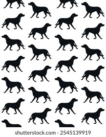 Vector seamless pattern of flat hand drawn Dalmatian dog silhouette isolated on white background