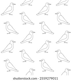 Vector seamless pattern of flat hand drawn outline crow isolated on white background