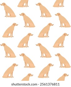 Vector seamless pattern of flat hand drawn sitting Labrador dog isolated on white background