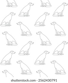 Vector seamless pattern of flat hand drawn outline sitting Labrador dog isolated on white background