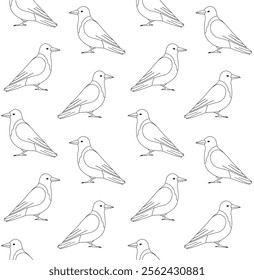 Vector seamless pattern of flat hand drawn outline crow isolated on white background