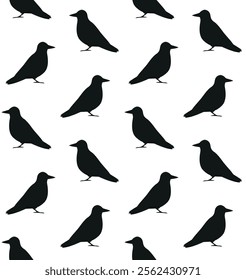 Vector seamless pattern of flat hand drawn crow silhouette isolated on white background